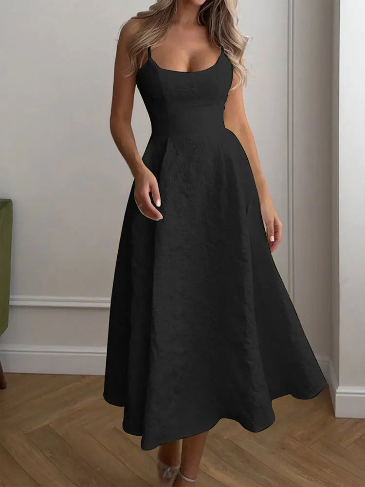 Women A-Line Dresses New Summer Solid Sexy Backless O-Neck Low Chest Sling Maxi Dress Streetwear Fashion Casual Slim Lady Dress