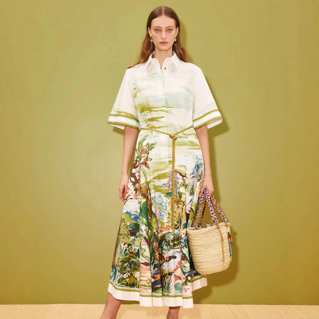 New Casual Fashion Linen Shirt Collar Cardigan Long Dress