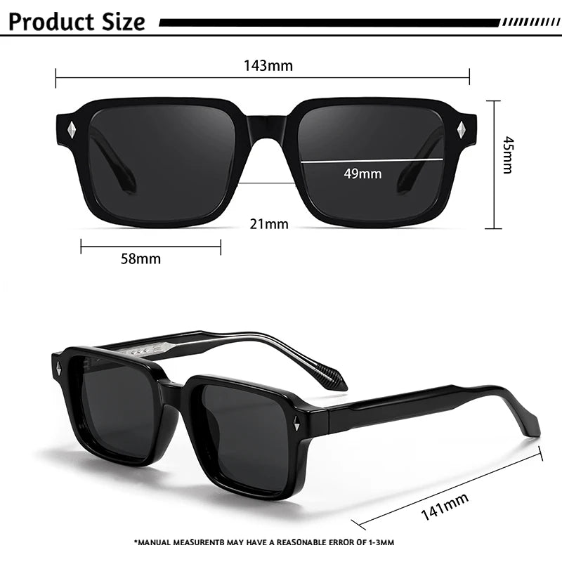 CATERSIDE Vintage Men's Square Sunglasses Brand Design Temple Tips Sun Glasses Women's Outdoor Travel Party Eyeglass UV400