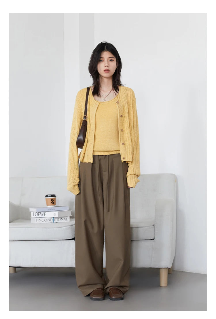 CHIC VEN Women Pants Solid Loose Casual Wide Leg Pant Drawstring Pleated Female Suit Trousers Office Ladies Sping Autumn 2025