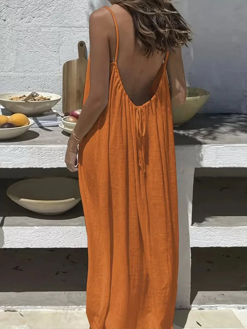 2026 Solid Color Vacation Cool Homewear Loose-Fit Spaghetti Strap Dress Women's Casual Homewear Summer Dress