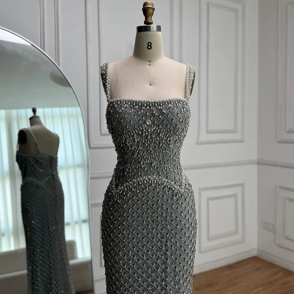 Luxury Sliver Designer Evening Dresses with Sparkling Crystal Gowns For Woman wedding party Serene Hill 2025 Customized LA72919