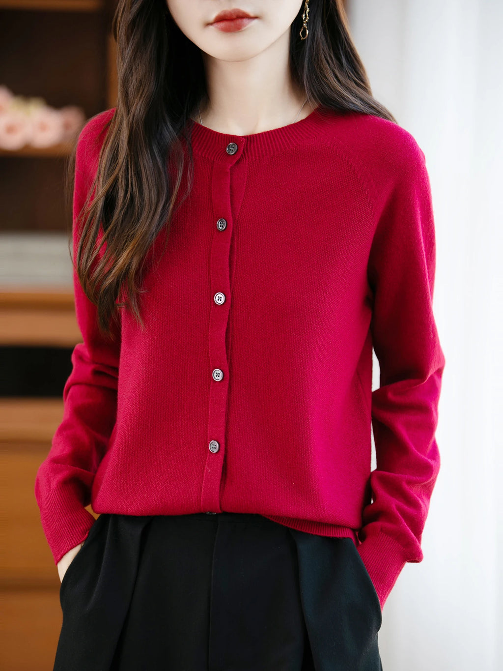 Classic Merino Wool Woman Sweater Basic Female Autumn Winter Knitted Cardigan Elegant Ladies Cashmere Long Sleeve Clothing Tops