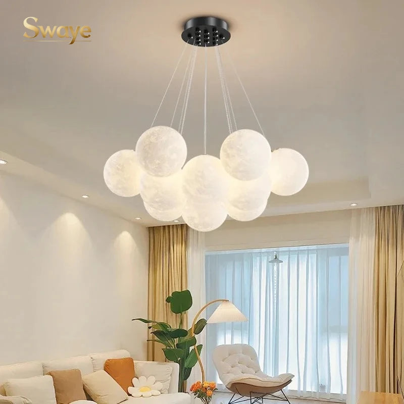 Modern Minimalist LED Ceiling Pendant Lamps Design Cream Ball Chandelier Light Home Decor for Living Dinning Room Bedroom Indoor
