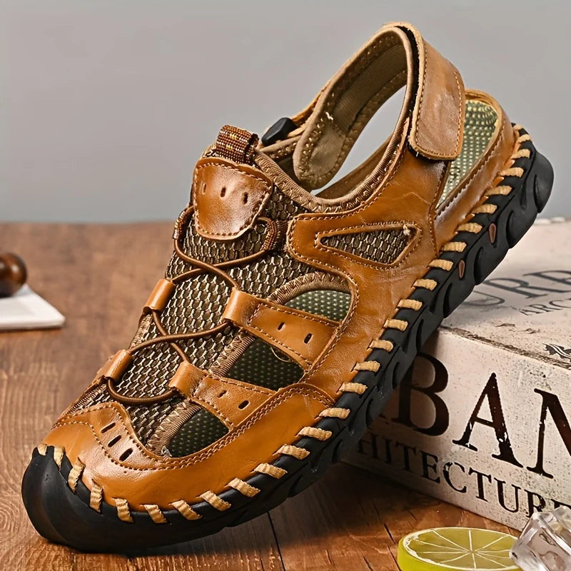Men's Sandals, Durable Handmade Stitching Close Toe Non Slip Shoes For Indoor Outdoor Beach