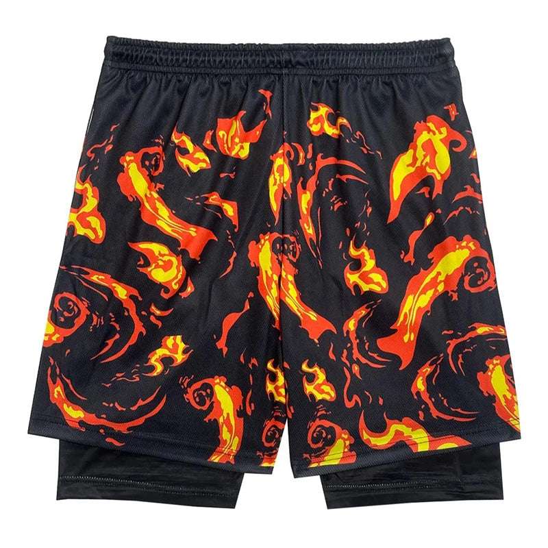 2 in 1 Athletic Gym Shorts for Men Stylish 3D Print Shorts with Pockets Quick Dry Stretchy Summer Sports Fitness Running Jogging
