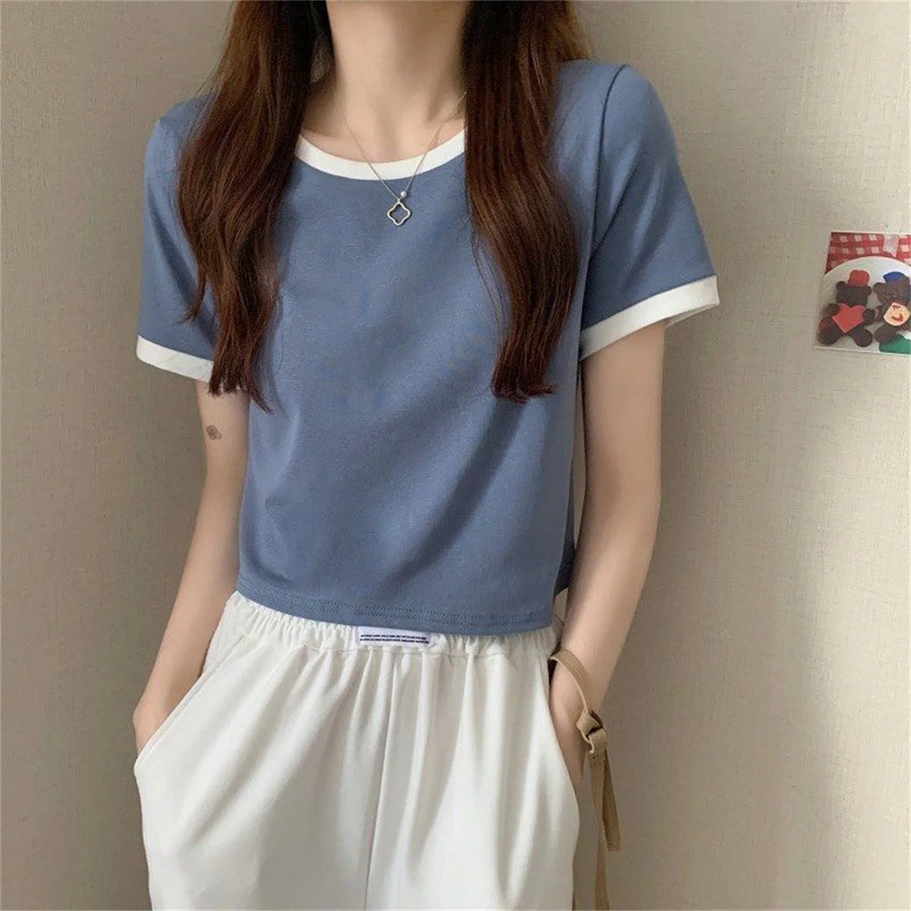 Fashion Patchwork T-shirts Women Basic Tee Casual Oversized Tops Quality Unisex Short Tshirts Tees Girl Summer Clothing Tops