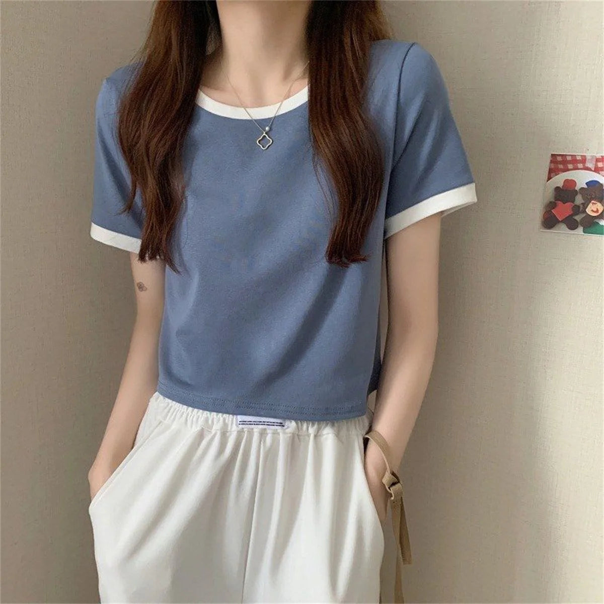 Fashion Patchwork T-shirts Women Basic Tee Casual Oversized Tops Quality Unisex Short Tshirts Tees Girl Summer Clothing Tops