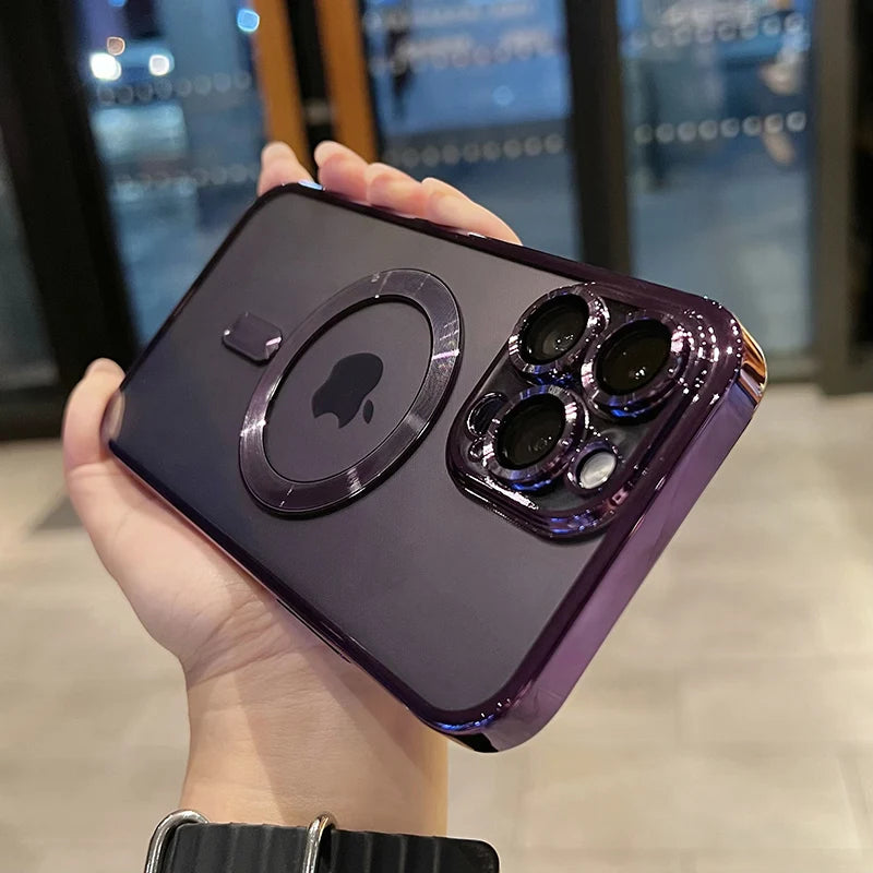Luxury Magnetic Plating Clear Case For Magsafe Wireless Charging iPhone 11 12 13 14 15 16 17 Pro Max Air Plus Shockproof Cover