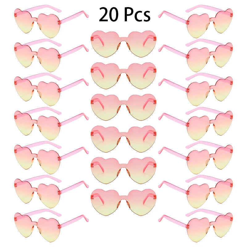 20 Pcs Heart Shape Sunglasses Women Fashion Rimless Gradient Multicolor Rave Sun Glasses Trendy Cute Beach Vacation Decor Shades