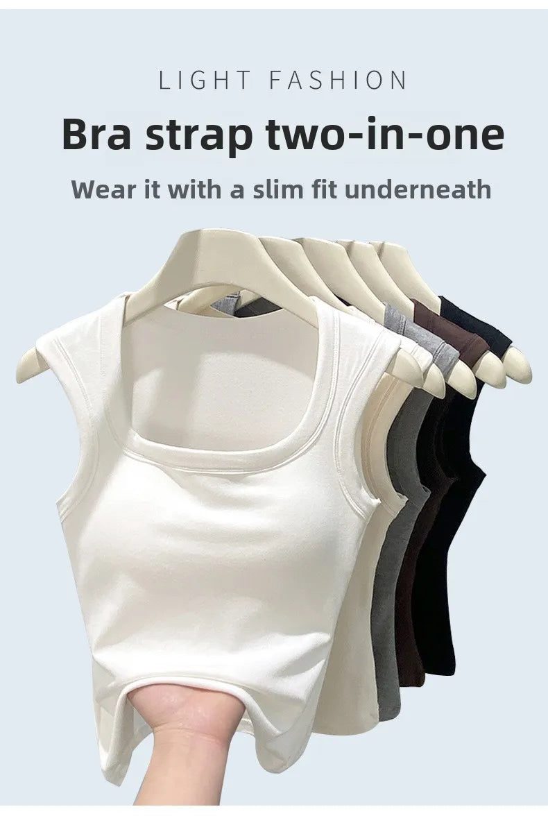 2026 New Wide Shoulder Strap Women's Vest with Chest Pad Summer All-match I-shaped Vest Slim Fit Base Top Fashion Outer Wear