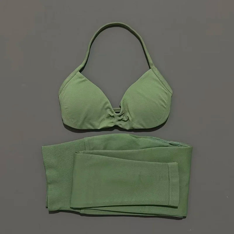 2 Piece Yoga Clothes Women Tracksuit Athletic Wear Pilates Fitness Suit Gym Workout Push Up Clothes Sports Bra Leggings Suit