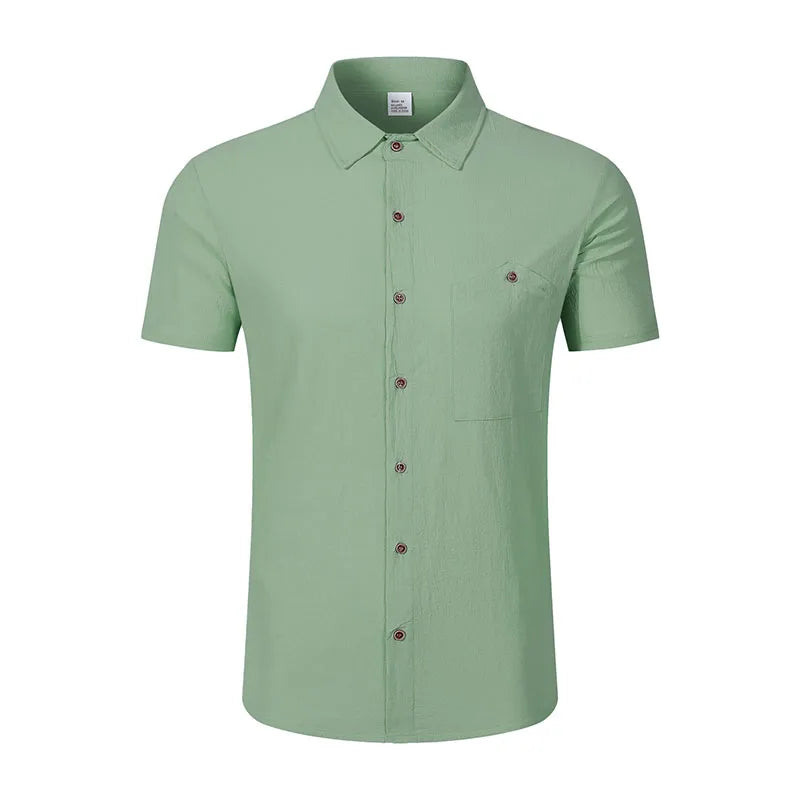 Men's Linen Blend Short Sleeve Button Down Shirt Casual Beach Tops with Chest Pocket Breathable Lightweight Summer Shirts forMen