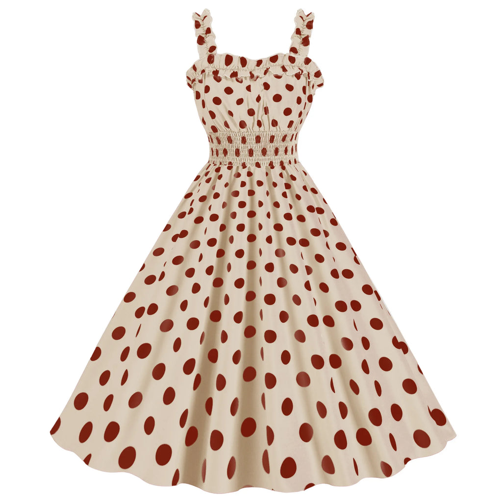 Elegant Women Pink Polka Dot Dress Summer Robe Hepburn 1950s 60s Vintage Sexy Halter Rockabilly Retro Party Dresses 2026 Vestido