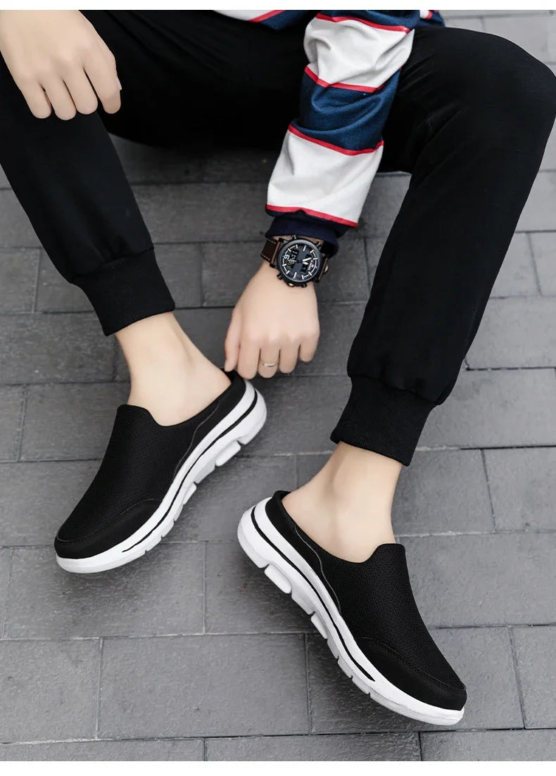 2025 Men Slippers Summer Breathable Home Indoor Slippers Men Thick Bottom Slides Fashion Couple Walking Shoes Plus Size 39-48