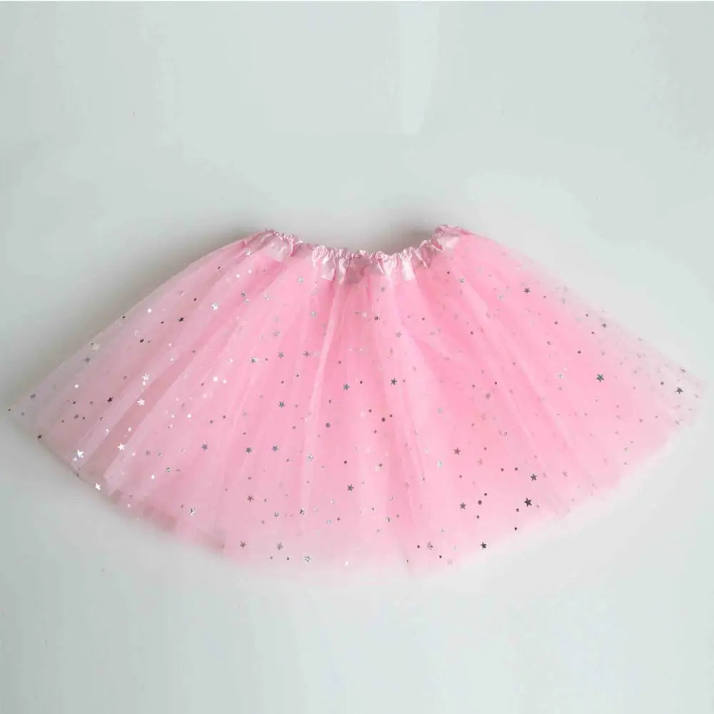 Kids Baby Star Glitter Dance Tutu Skirt For Girl Sequin 3 Layers Tulle Toddler Pettiskirt Children Chiffon 2-8T