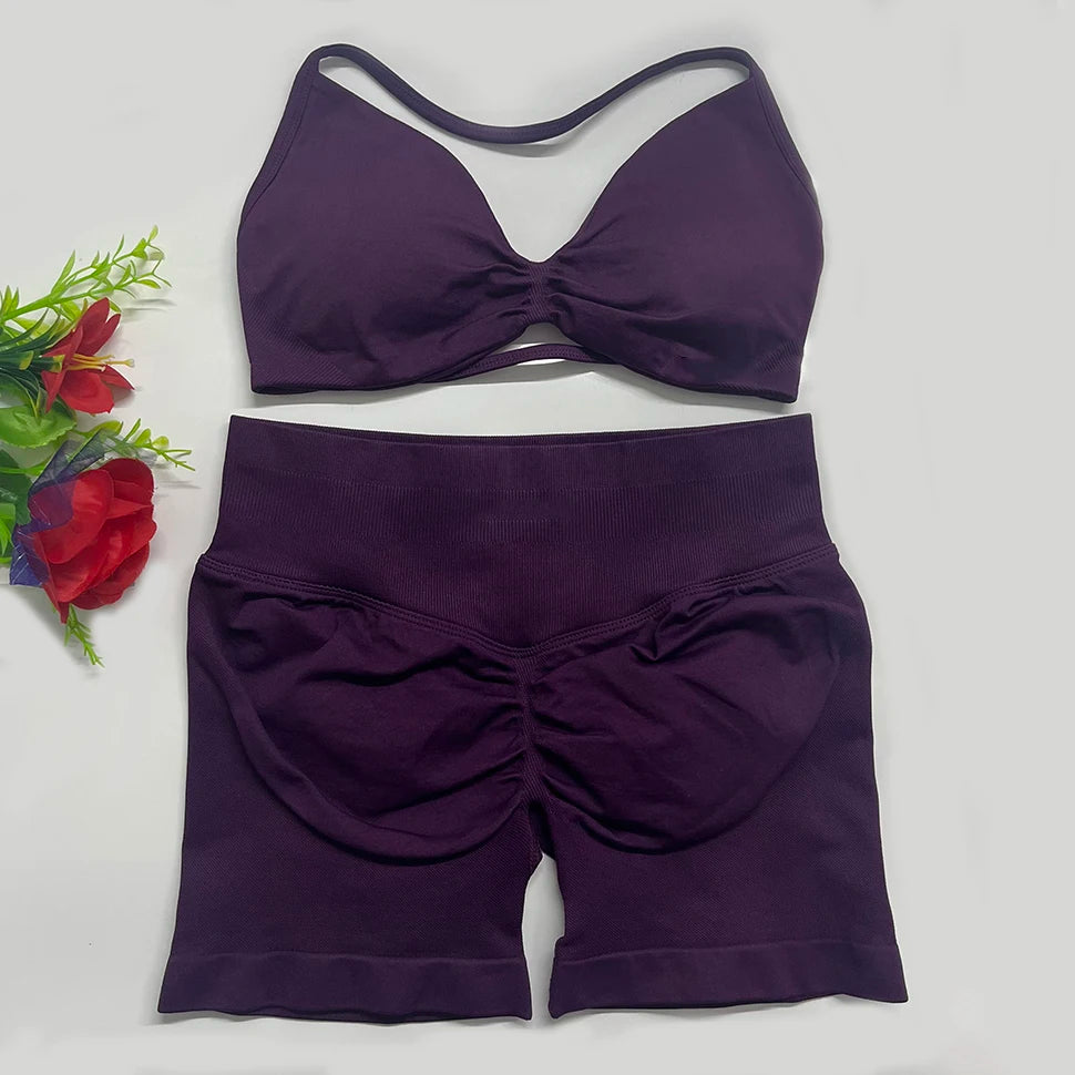 2pcs impact Gym Set Women DFNNYE strappy Yoga Fitness outfits Bra Top sportswear Workout Seamless Shorts Sports Suits  sets