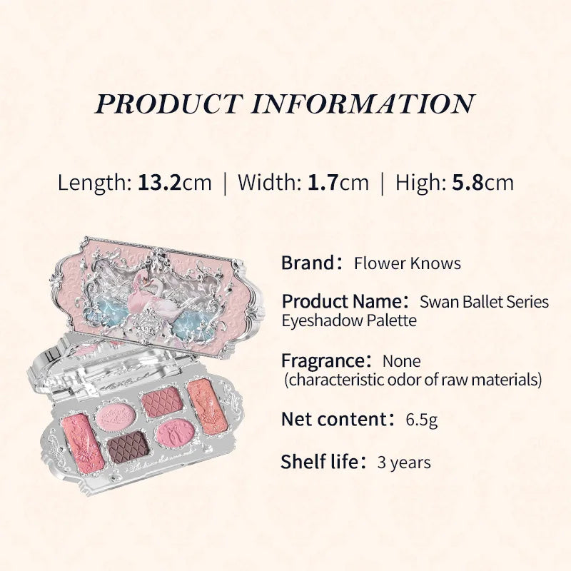 Flower Knows Swan Ballet Series Six-Color Makeup Palette Delicate Matte Glow Shimmer
