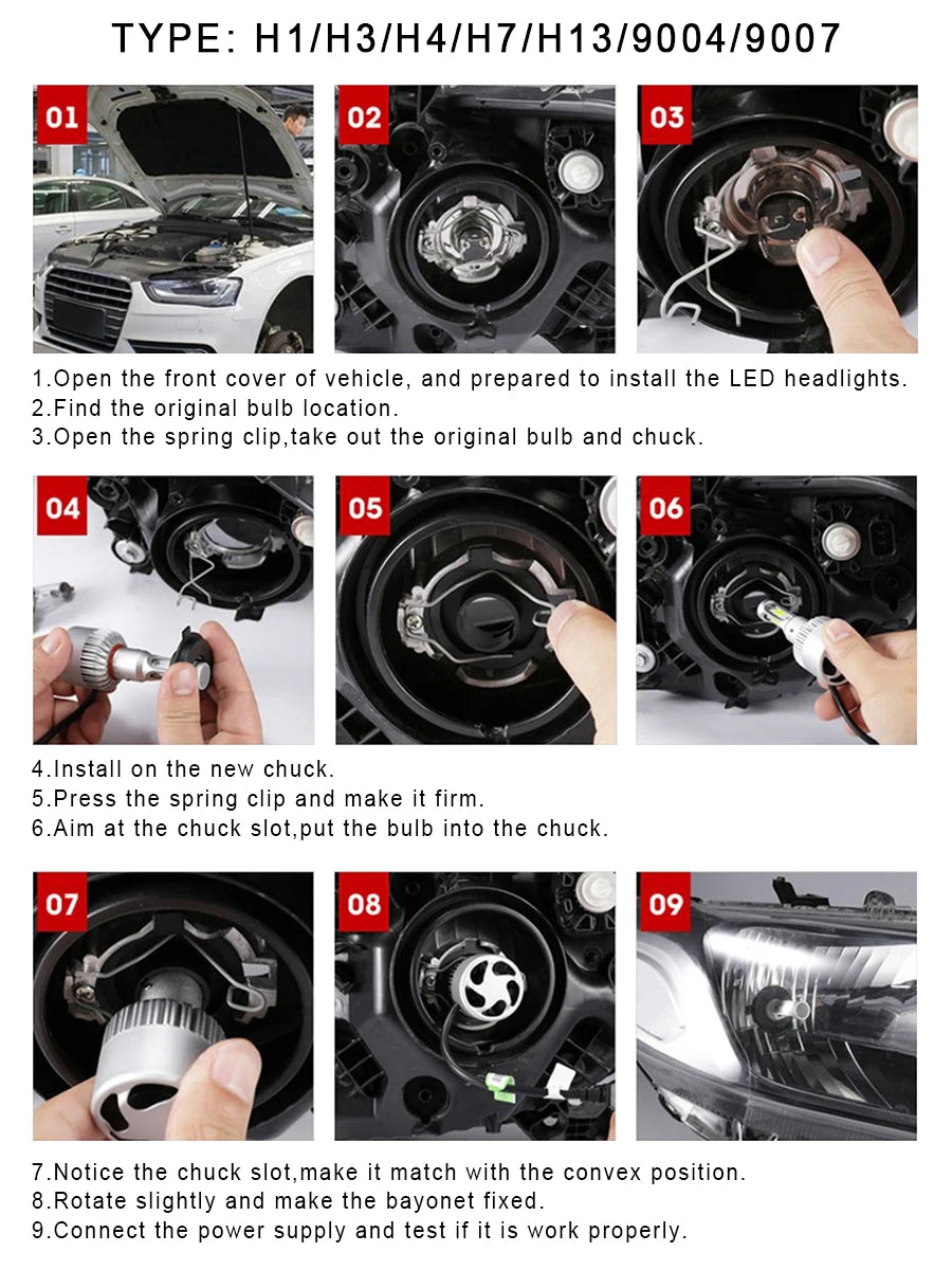 Infitary H7 H4 LED Car Headlights H11 H1 9005 9006 Lamp for Auto 6500K Super Bright Bulbs Automobile Accessories Kits Moto Light