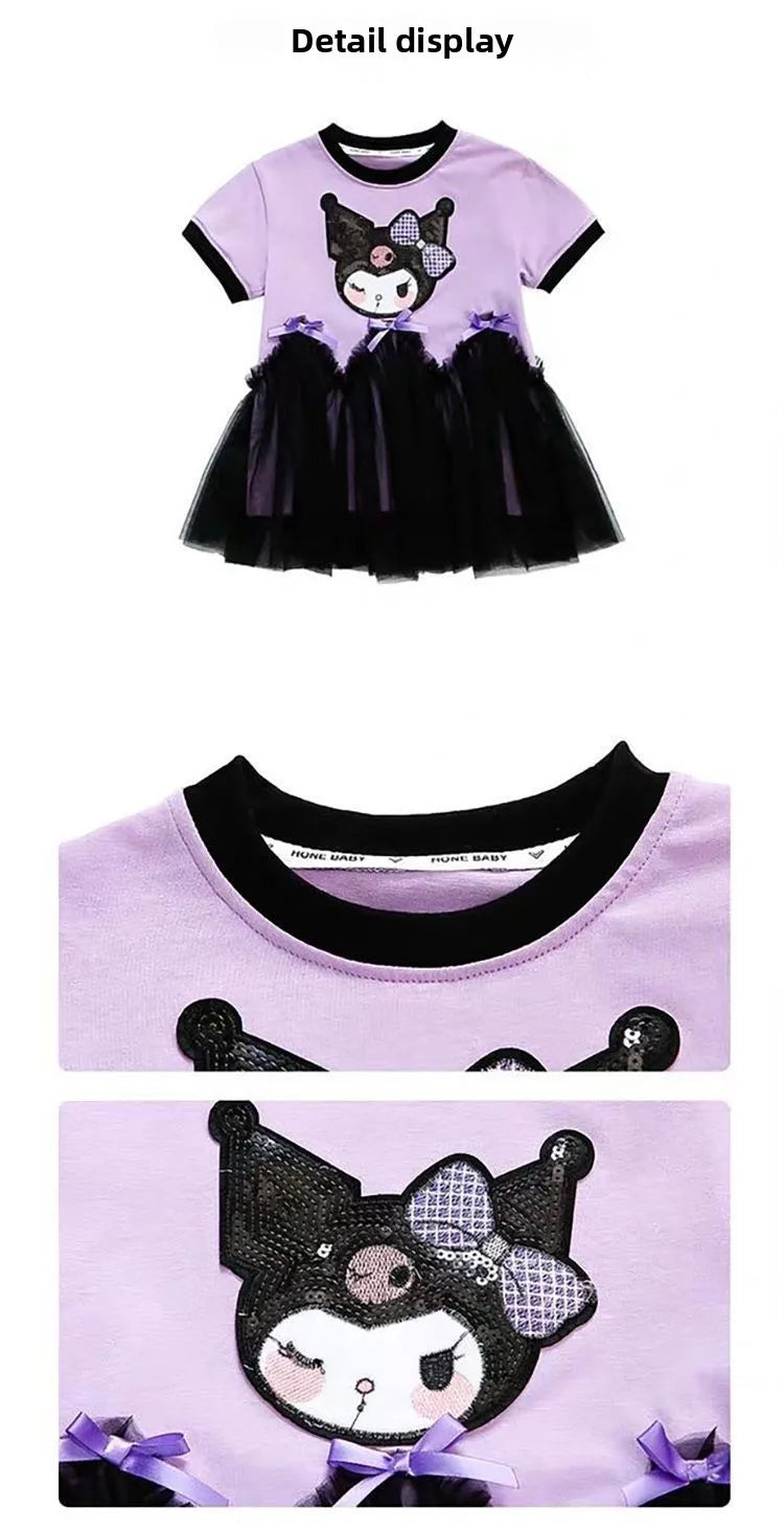 kuromi Princess Style Short Sleeve Dress for Girls Baby Mesh Skirt Summer New Arrival Children's Clothing Casual Daily Skirt
