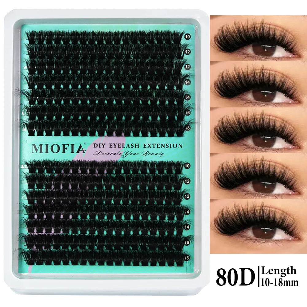 MIOFIA Wispy Thick Lashes Cluster 50D 80D 100D 150D Natural Fluffy False Eyelash Extension Cat Eye Lashes Mixed Tray Makeup