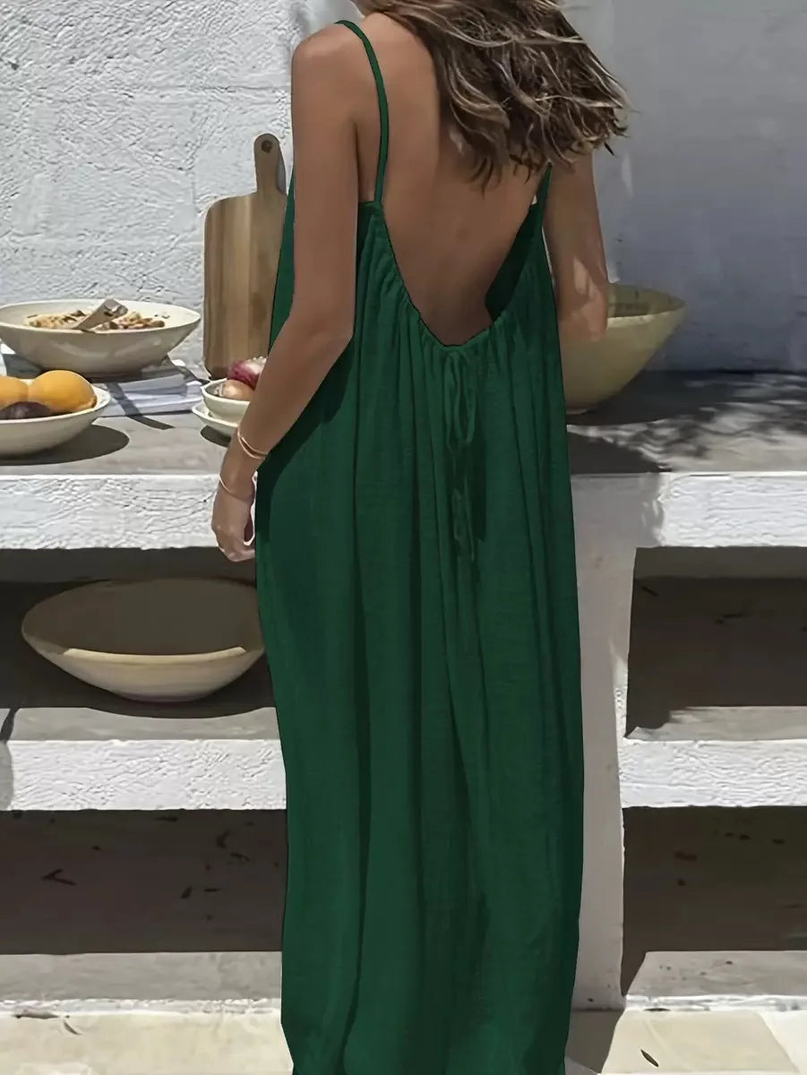 Ladies Loose H-Line Long Gown Comfortable Polyester Home Clothing with New Sleeveless Strap Design Casual Nightwear