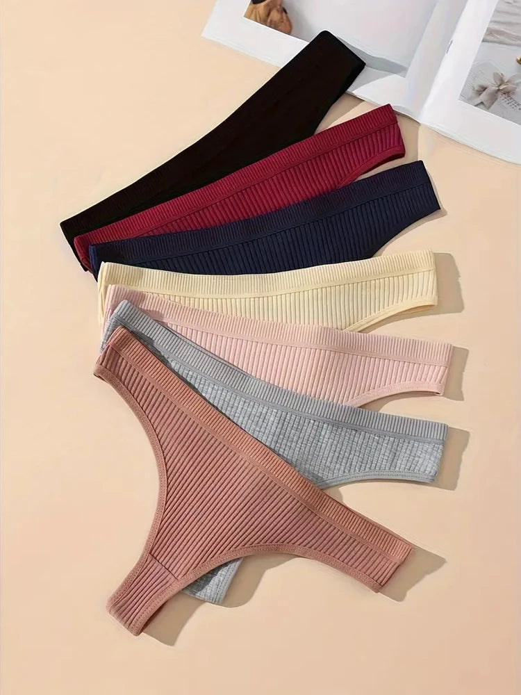 7Pcs Women Cotton Thongs Panties Striped Underwear Sexy Underpants Black Panty Soft G-Strings Plus Size Tanga Female Lingerie