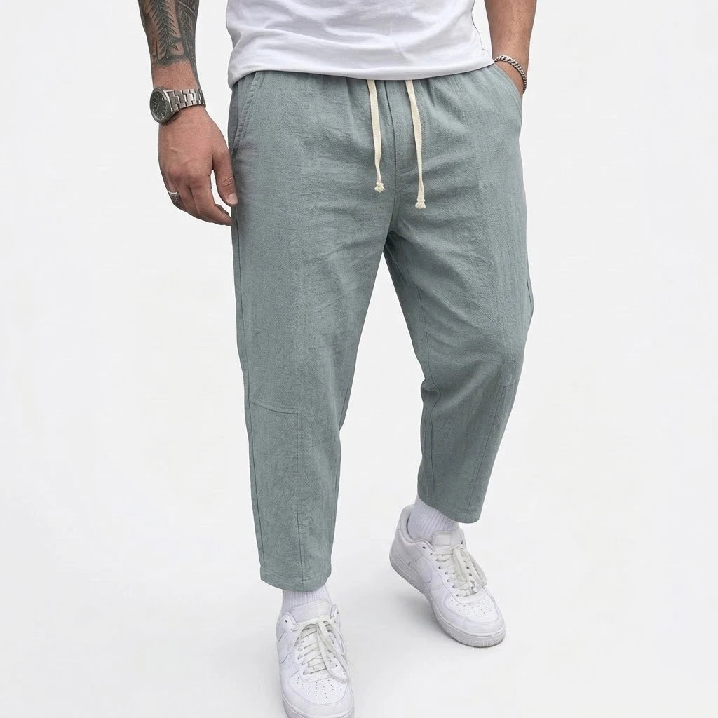 Fashion Men's Linen Trousers Solid Color Casual Pants for Men Sport Breathable Baggy Pant Summer Beach Lightweight Cotton Pants