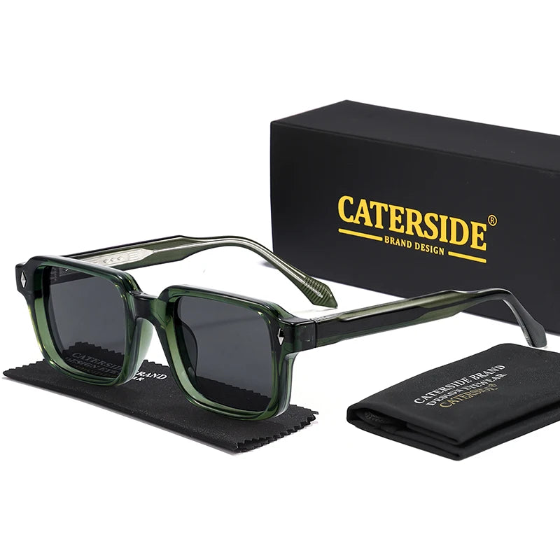 CATERSIDE Vintage Men's Square Sunglasses Brand Design Temple Tips Sun Glasses Women's Outdoor Travel Party Eyeglass UV400