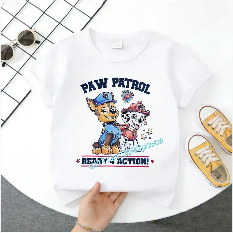 PAW Patrol Summer Short-Sleeved 1-12 Years Old Children's Pure Cotton T-Shirt Boys' Sports Shirt Girls' Casual Top Cartoon Print