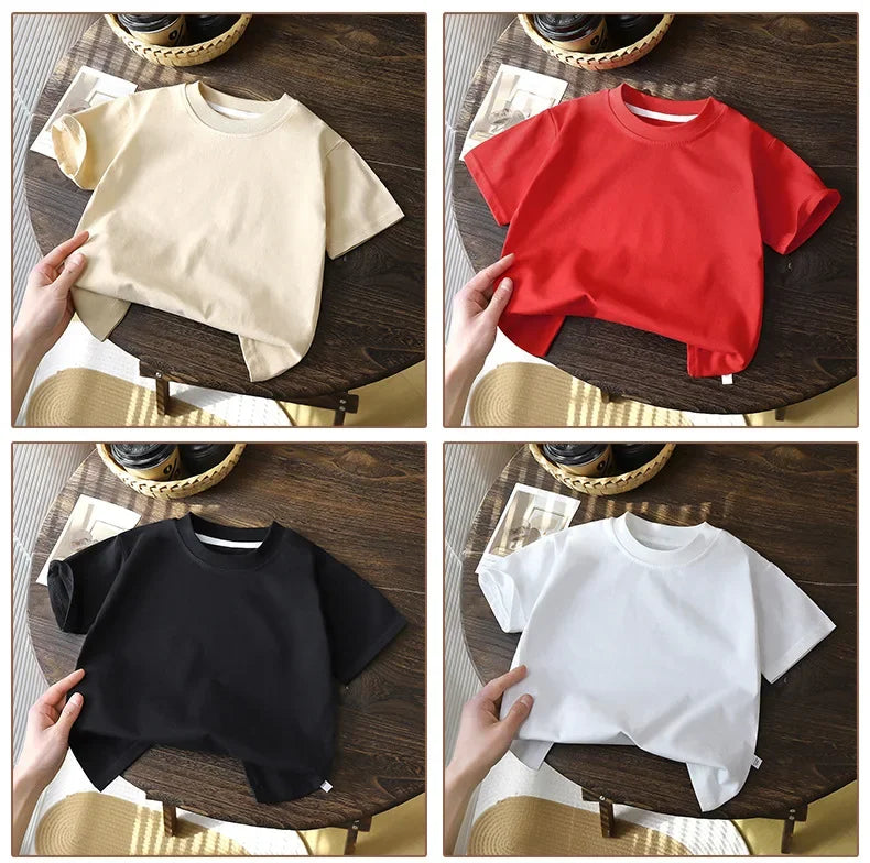 2025 Children's Cotton Short Sleeve White Red Black T-shirt Girls' Summer Baby Clothes Kids Boys' Tops