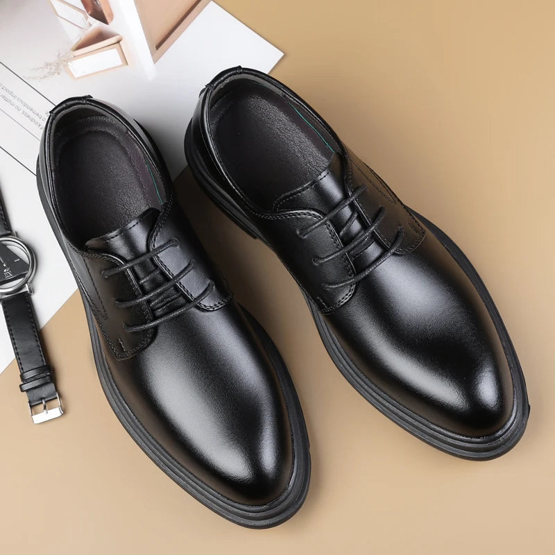 Lace-up Solid Oxford Shoes for Men Solid Color Formal Dress Footwear Fashion Casual Shoes Man Leather Derby Flats Comfy Sneakers