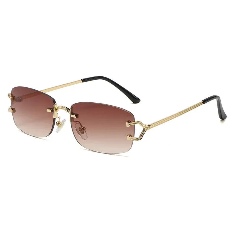 New Small Narrow Rimless Sunglasses Fashion Frameless Rectangle Tinted Lens Eyewear 90s Glasses for Women Men