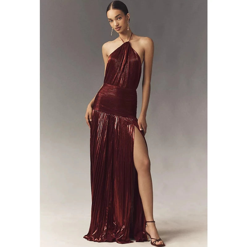 Luxurious Women Corset Party Cocktail Dress Sexy Off Shoulder Halter Folds Slit Guest Celebrity Long Dress Celebrity Prom Gown