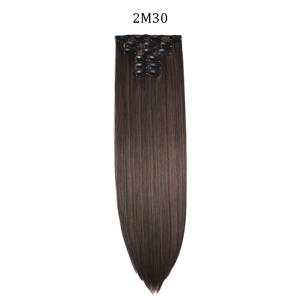 24 inches Synthetic Long Straight Hairstyle 16 Clips 6Pcs/Set Hair Extensions Blonde Black Hairpieces Heat Resistant For Women