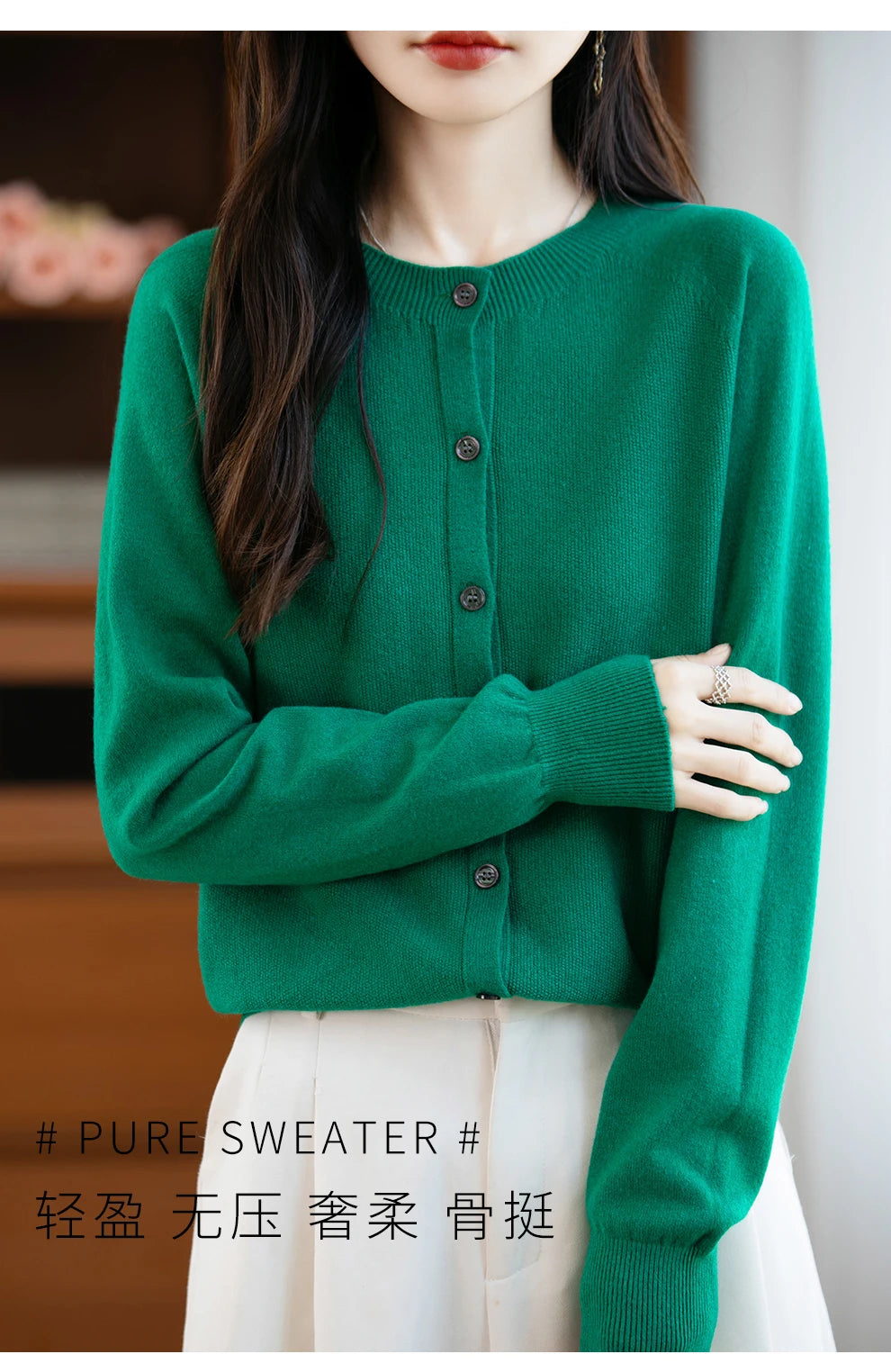 Classic Merino Wool Woman Sweater Basic Female Autumn Winter Knitted Cardigan Elegant Ladies Cashmere Long Sleeve Clothing Tops