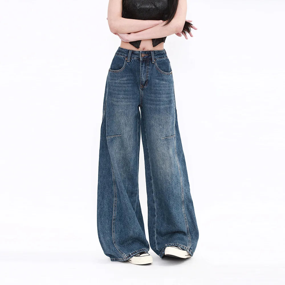 Spring Summer Women's Loose Jeans with Vintage High - Waisted Wide - Leg Design Streetwear Style