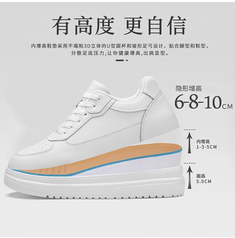 New Invisible Height-increasing Shoes for Men, 6CM-8CM-10CM Sports Shoes,White Leather Sports Shoes for Men,Enlarged Sizes 36-46