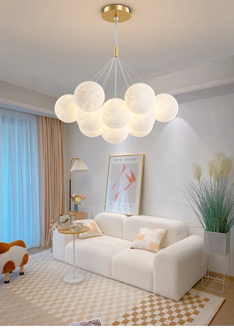 Modern Minimalist LED Ceiling Pendant Lamps Design Cream Ball Chandelier Light Home Decor for Living Dinning Room Bedroom Indoor
