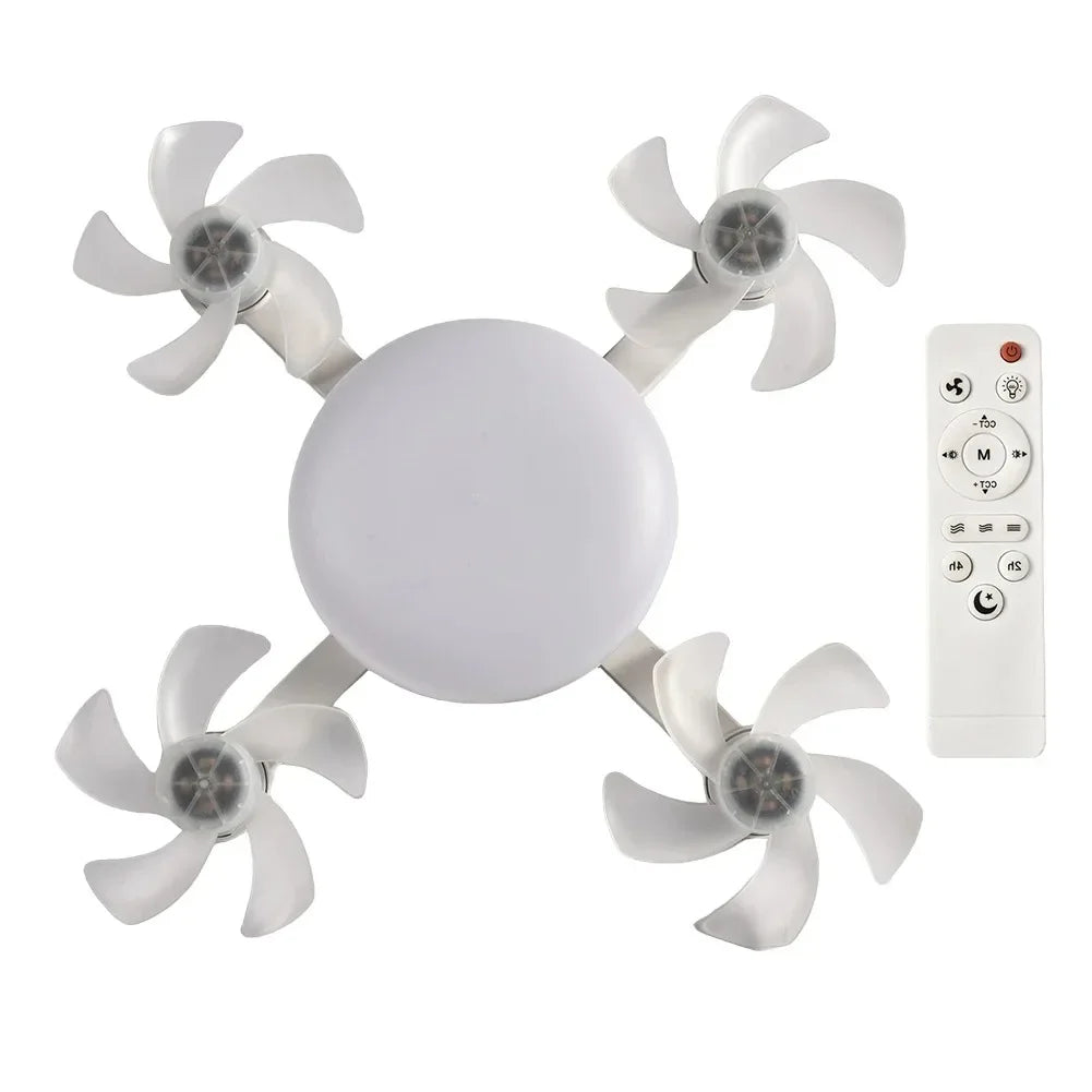 Drone Design Silent Ceiling Fan Light E27 Base Remote Controlled Dimmable 3 Color LED Ceiling Fanlight for Living Room Bedroom