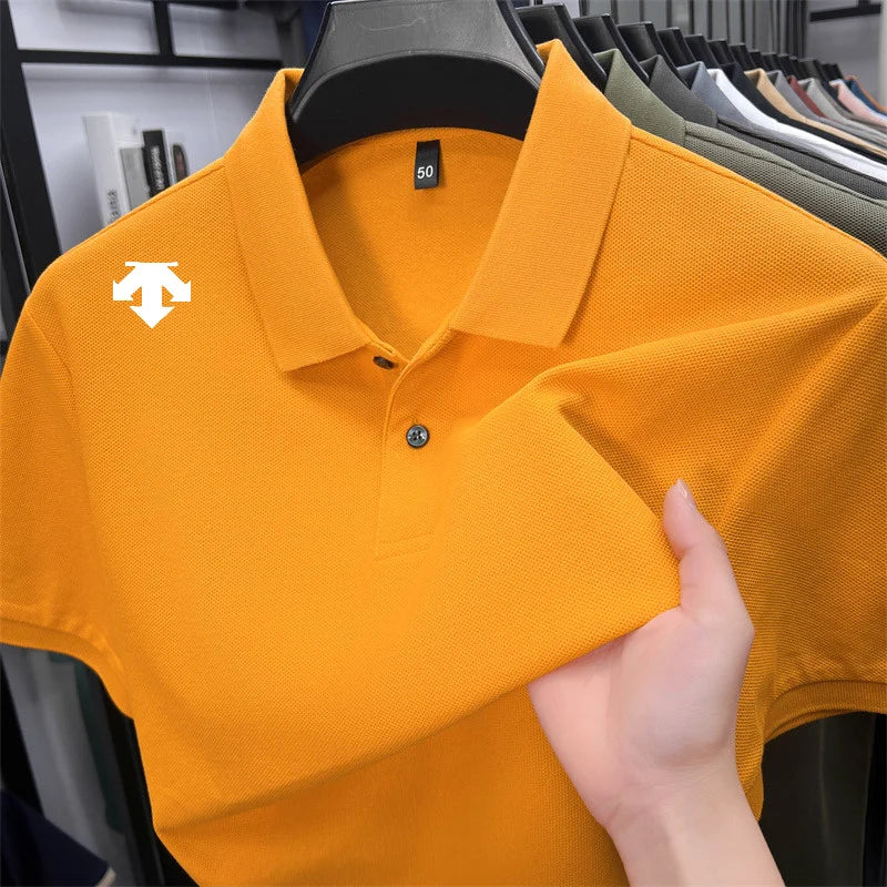 cotton100% men's summer luxury brand polo shirt lapel geometric printing short sleeves t-shirt outdoor leisure men clothing tops