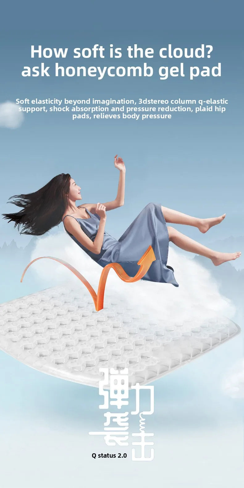 Honeycomb Design Gel Cushion Breathable, Soft and Easy to Clean Provides Comfortable Support Elastic Gel Car Seat Cushion