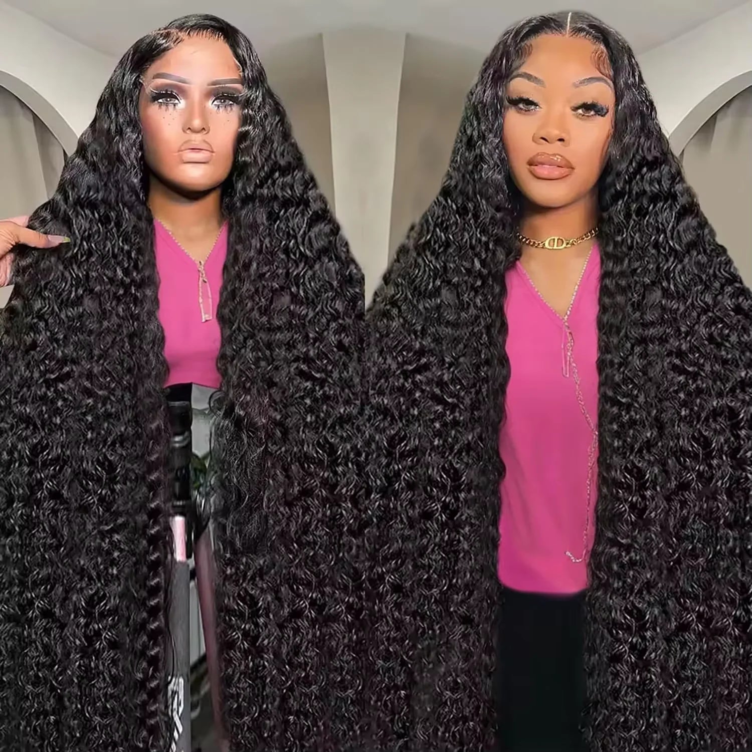 Deep Wave Wigs Human Hair 13x4 HD Transparent Lace 13x6 Full Frontal Wigs Natural color Curly Wigs For Women 220% Density