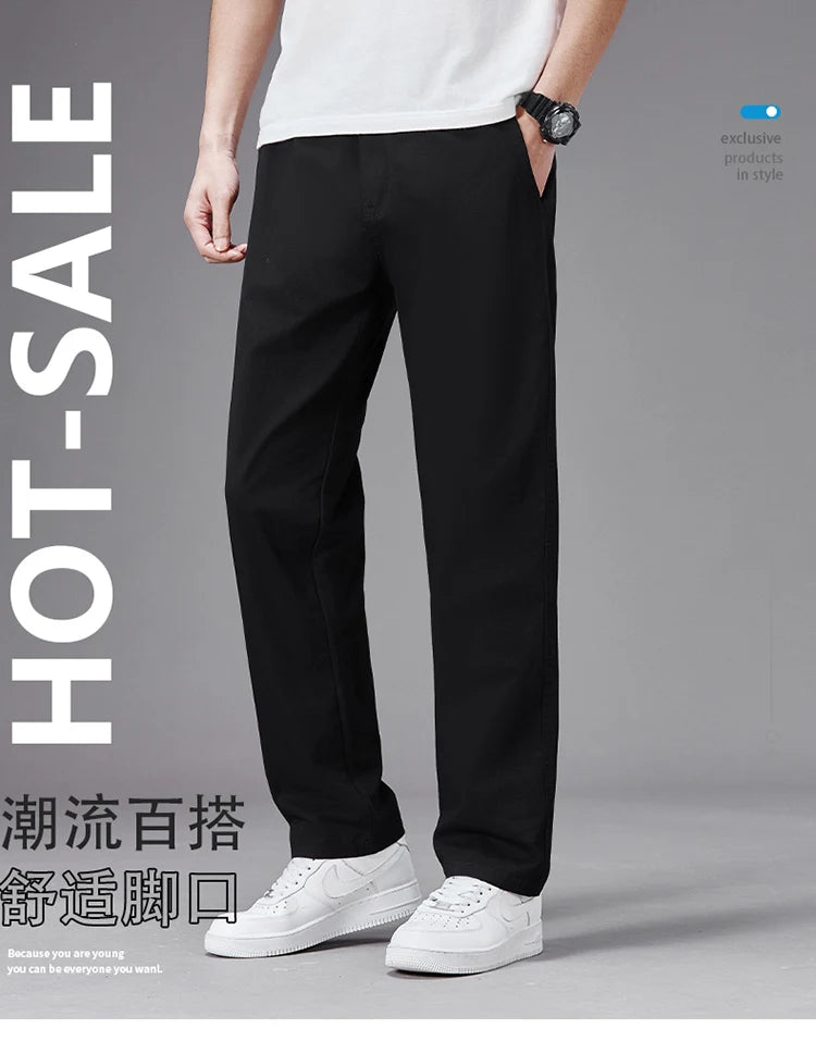 Big Size Casual Pants Men Elastic Waist Straight Leg Fit Summer Trousers Male Loose Cotton Work Wear Plus Large 6XL Khaki Light