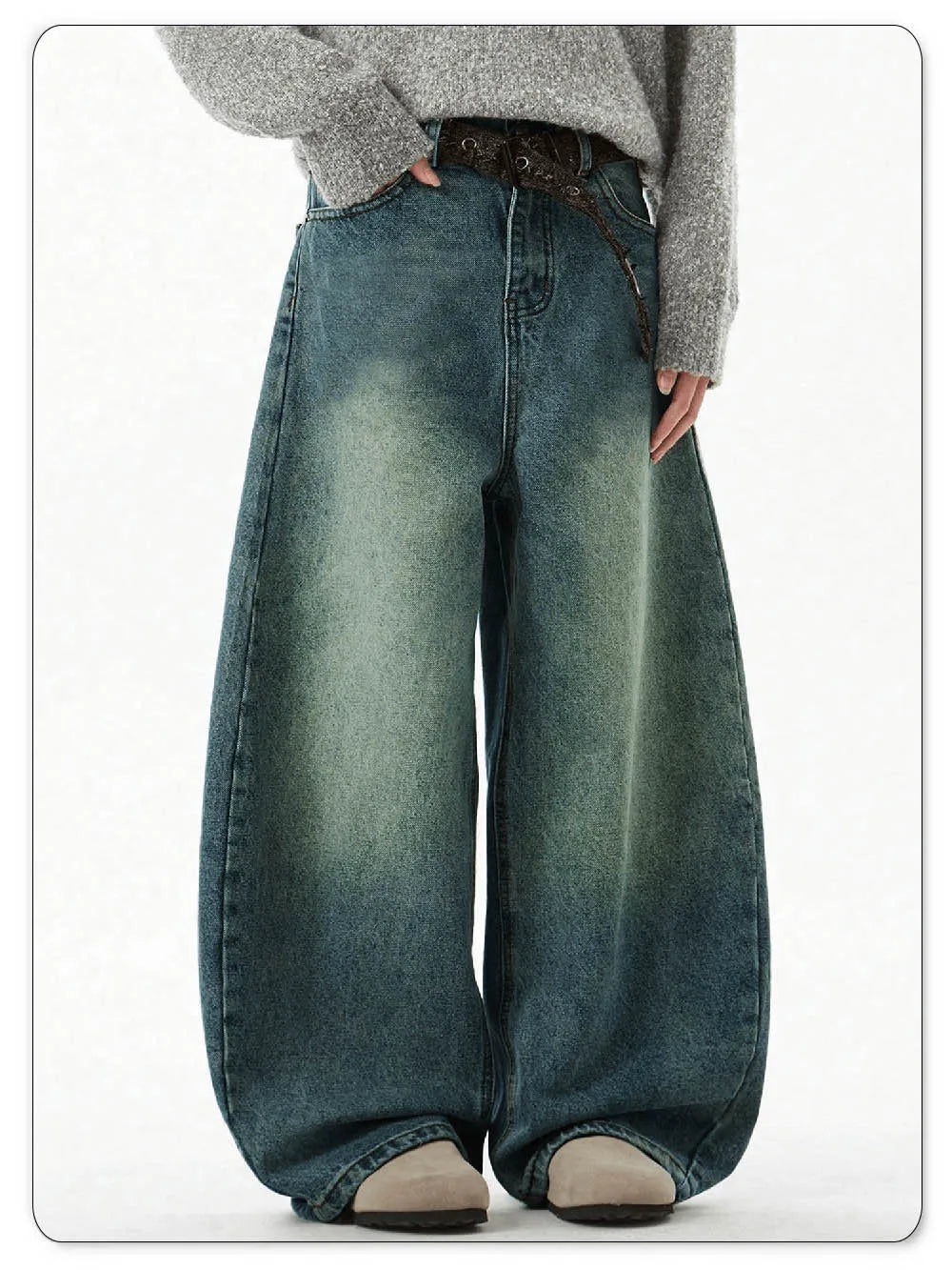 Men's Wear Blue Wide-Leg Denim Pants Baggy Jeans Vintage Three-Dimensional Cut Curved Knife Jeans Loose Fit Summer New Trend