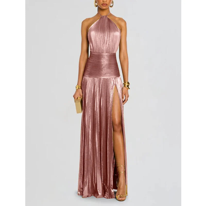 Luxurious Women Corset Party Cocktail Dress Sexy Off Shoulder Halter Folds Slit Guest Celebrity Long Dress Celebrity Prom Gown