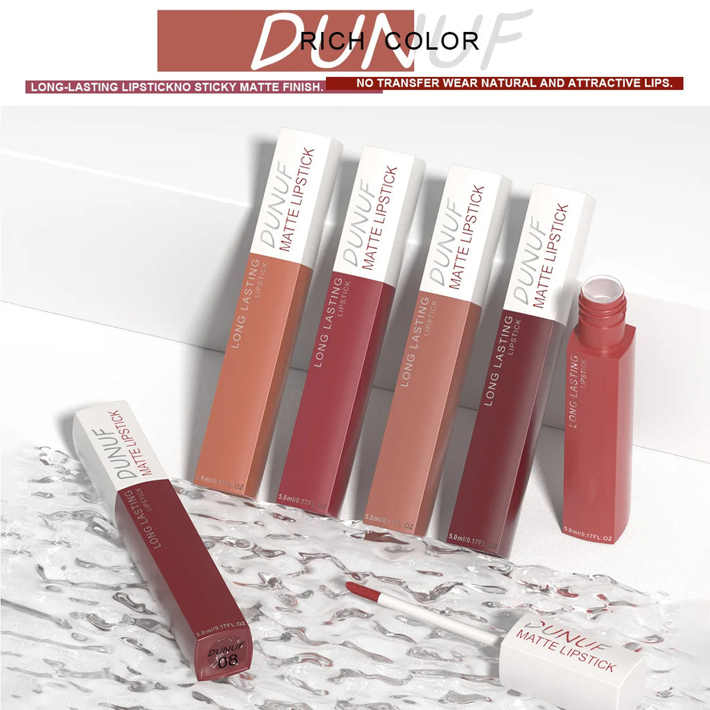 Matte Liquid Lipstick Set 8 Pieces Waterproof Non Transfer Lip Glaze Long Wearing Smudge Proof Lip Gloss