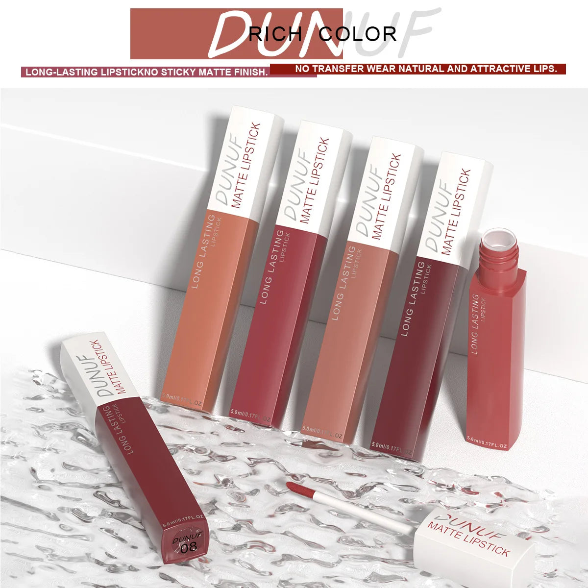 Matte Liquid Lipstick Set 8 Pieces Waterproof Non Transfer Lip Glaze Long Wearing Smudge Proof Lip Gloss