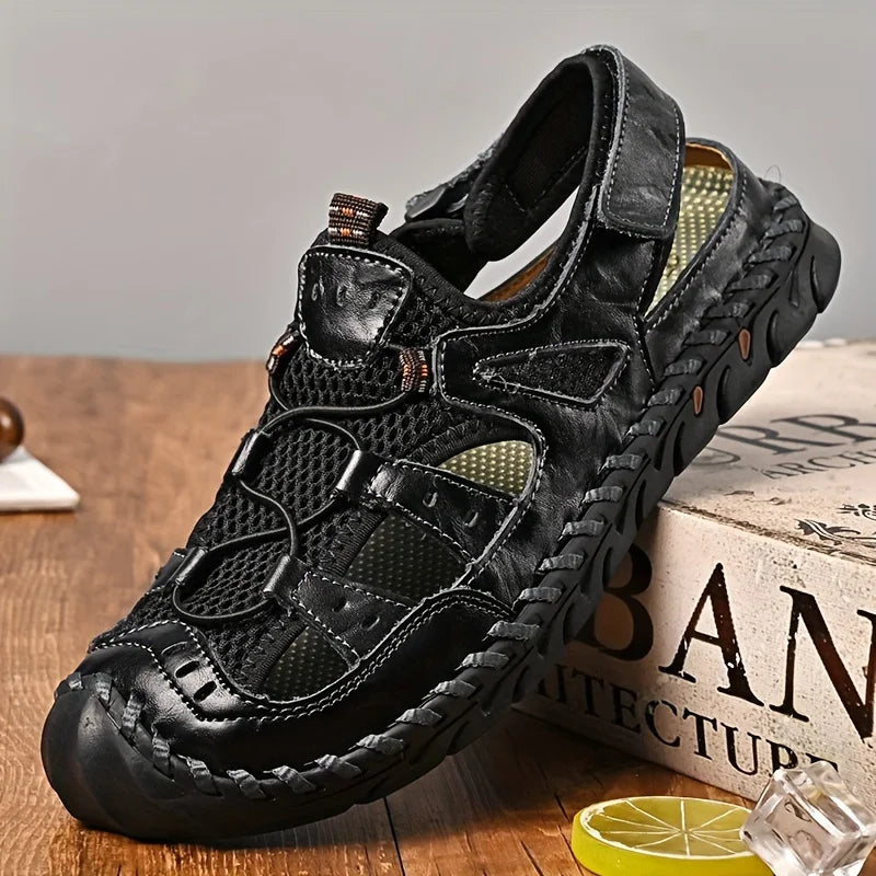 Men's Sandals, Durable Handmade Stitching Close Toe Non Slip Shoes For Indoor Outdoor Beach
