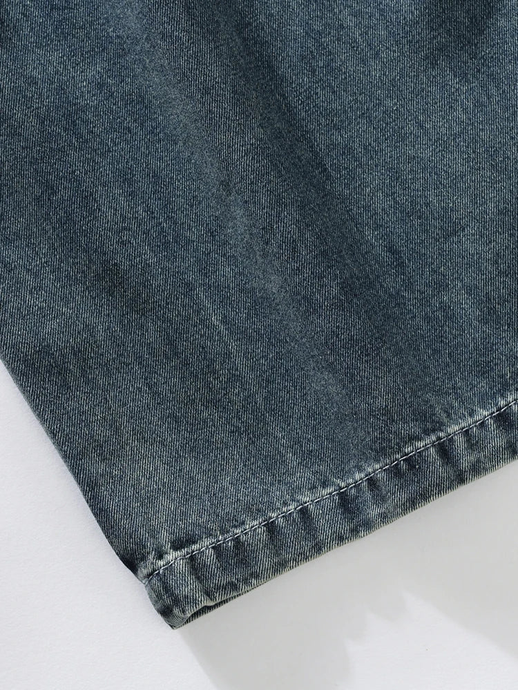 Summer Men's Straight Jeans Multi-Pockets Wide Leg Denim Cargo Pants 8XL 7XL 6XL Big Size Lightweight Baggy Jeans Trousers